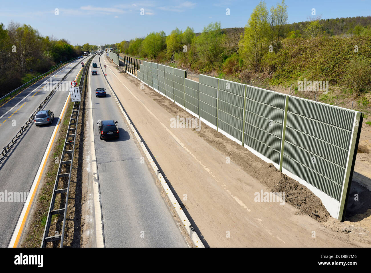 Construction de barrières contre le bruit sur l'autoroute 25, à Hambourg, Allemagne, Europe Banque D'Images