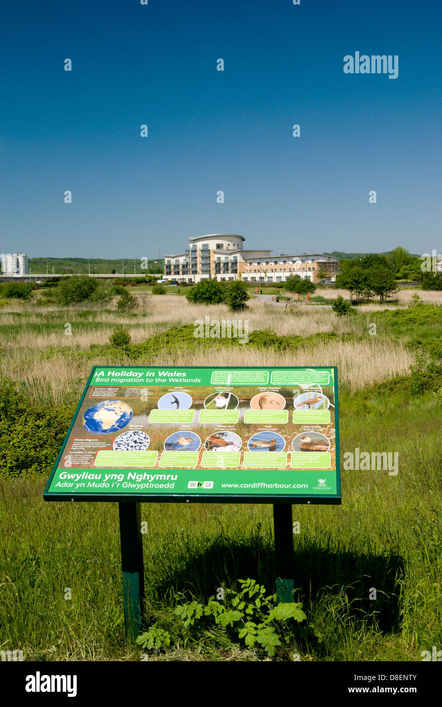 Panneau d'affichage, réserve naturelle des zones humides, baie de Cardiff Banque D'Images