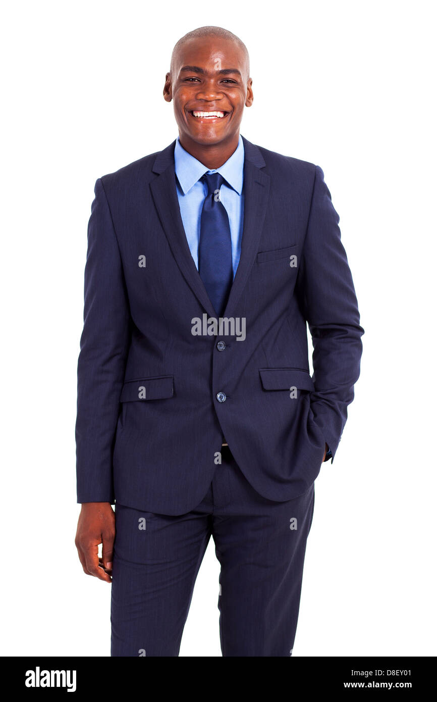 Happy african american businessman portrait demi-longueur isolated on white Banque D'Images