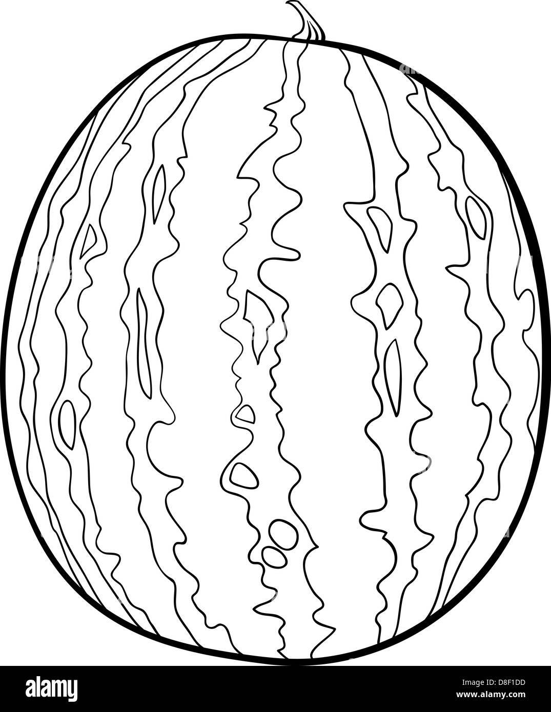 Cartoon noir et blanc Illustration de pastèque fruit nourriture Objet pour Coloring Book Banque D'Images