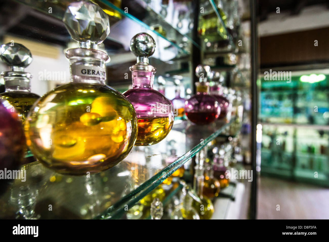 Huiles essentielles et parfums boutique, Cochin, Inde Banque D'Images