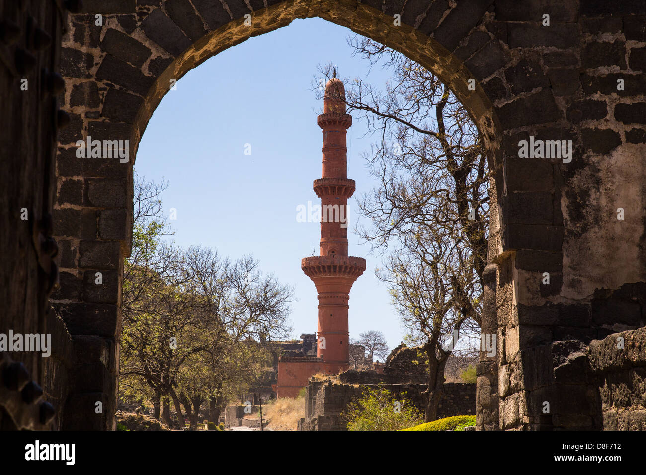 Minaret à Daulatabad Fort, Daulatabad, Inde Banque D'Images