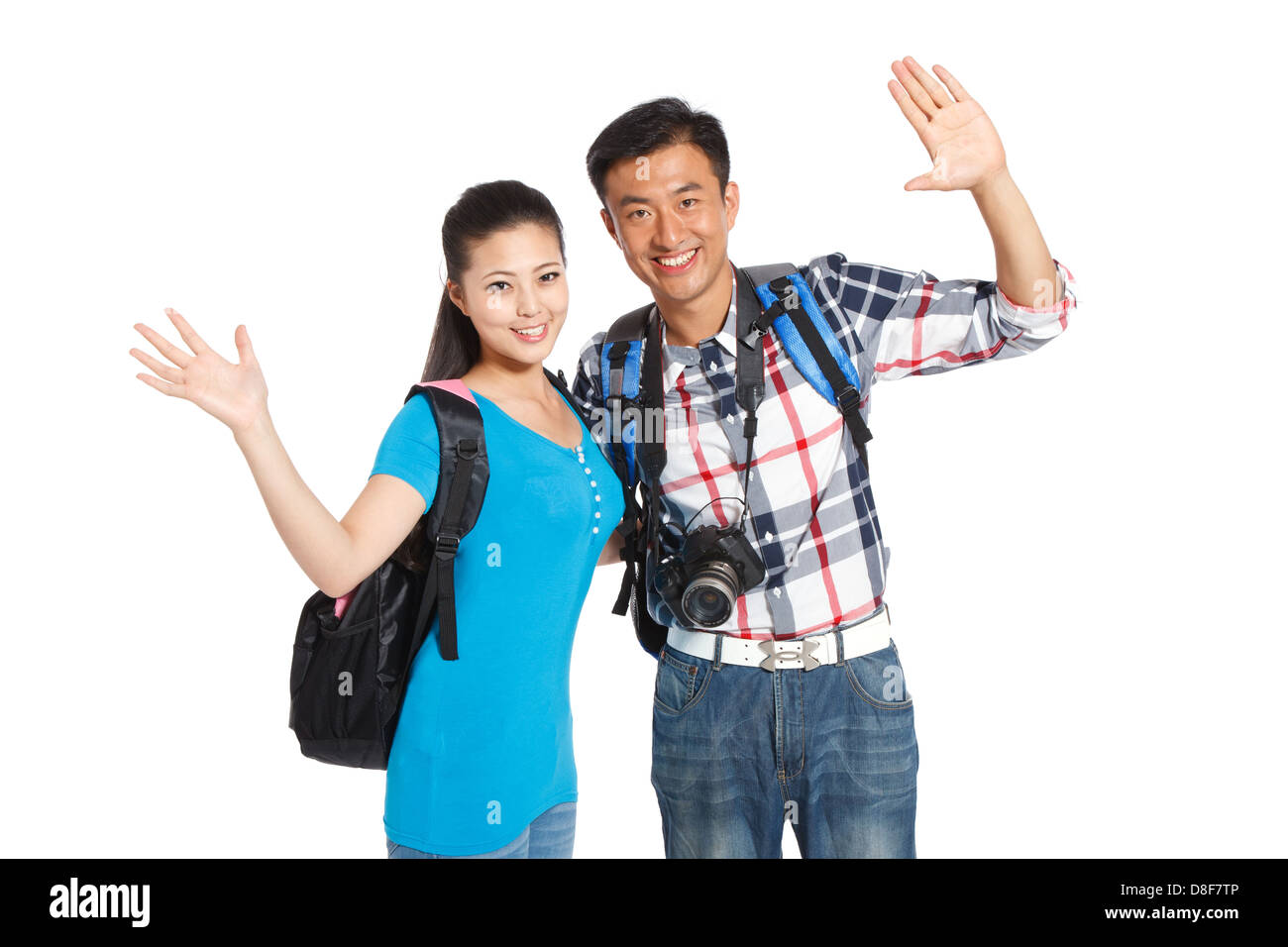 Jeune couple voyageant et exerçant son appareil photo Banque D'Images