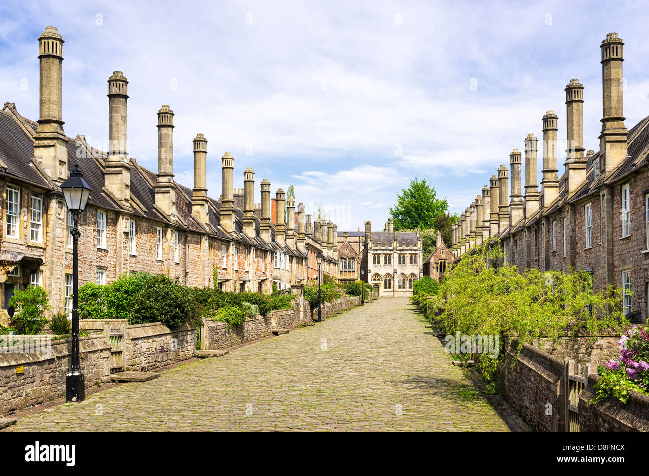 Anciennes maisons médiévales et rue - Vicars Close, Wells, Somerset, Royaume-Uni Banque D'Images