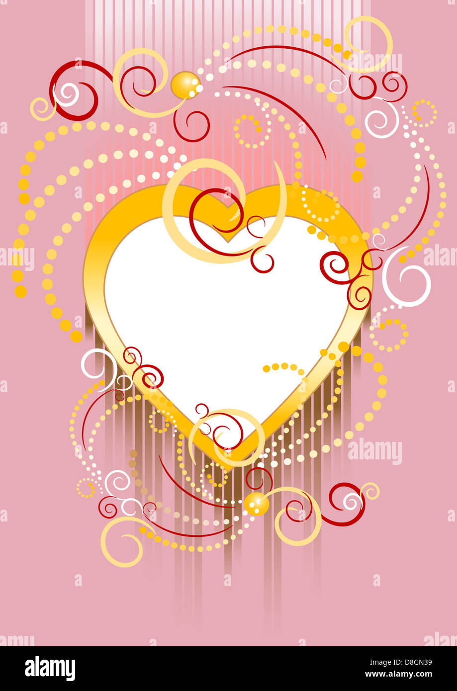 Fond rose avec coeur jaune. Banque D'Images