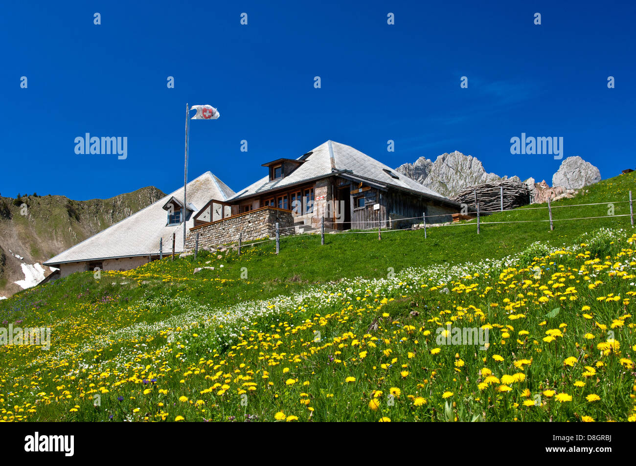 Grubenberghuette refuge du Club Alpin Suisse, les Gastlosen, Préalpes fribourgeoises, en Suisse Banque D'Images