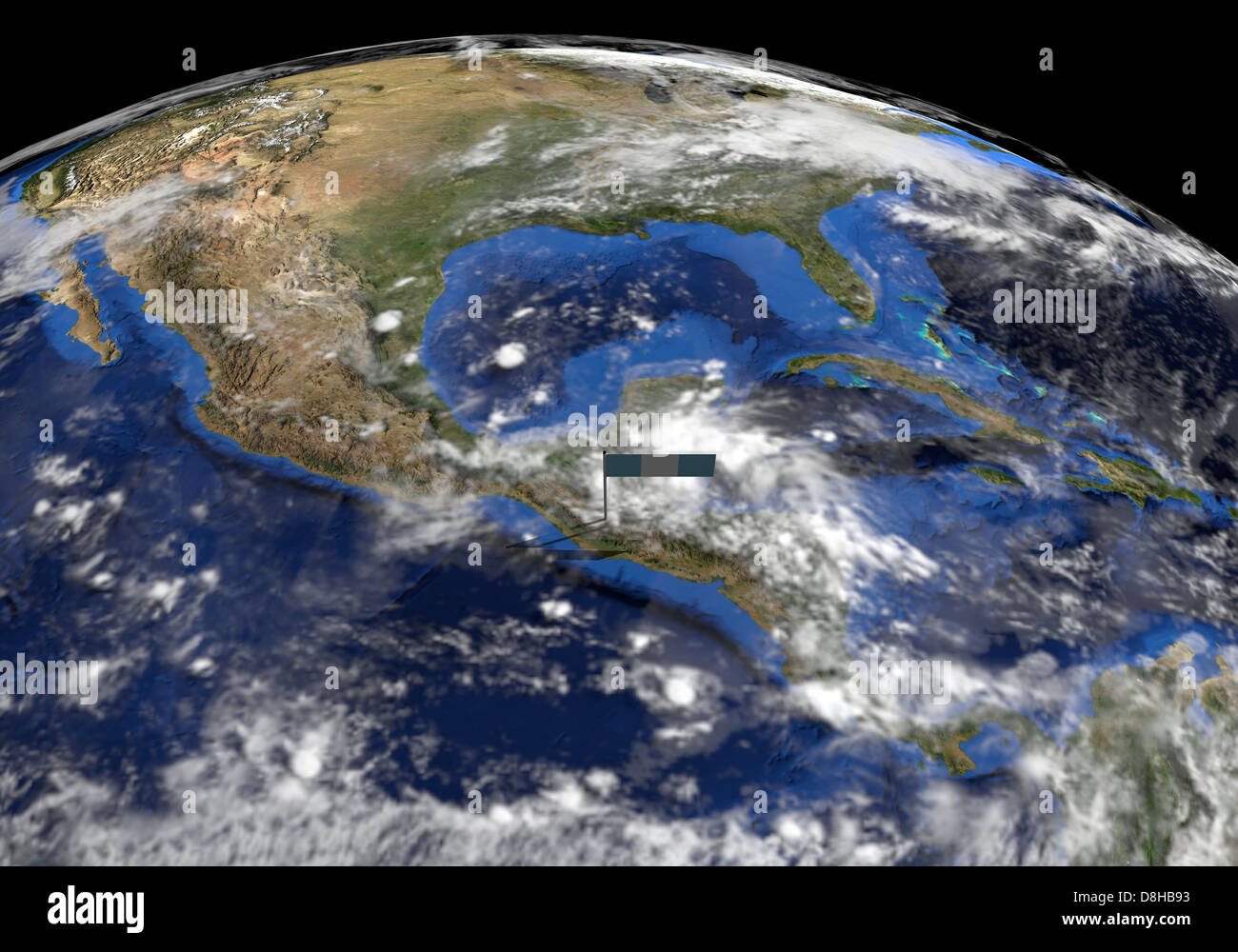 Guatemala drapeau sur pole sur terre globe illustration Banque D'Images