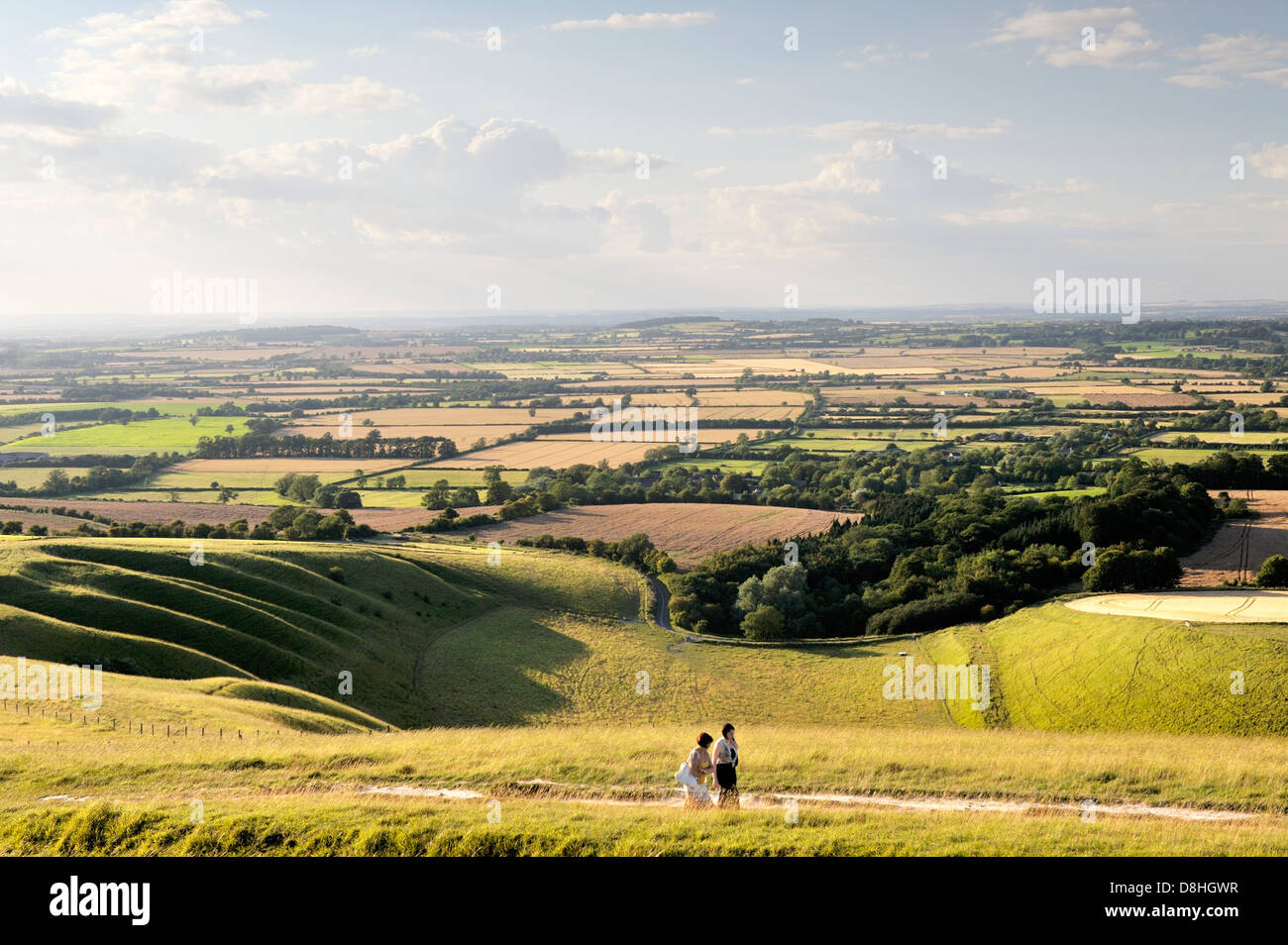 Au cours de la nord-ouest au complexe préhistorique d'Uffington White Horse Hill, en Angleterre. Coupe glace crêtes de l'Escalier du Géant Banque D'Images