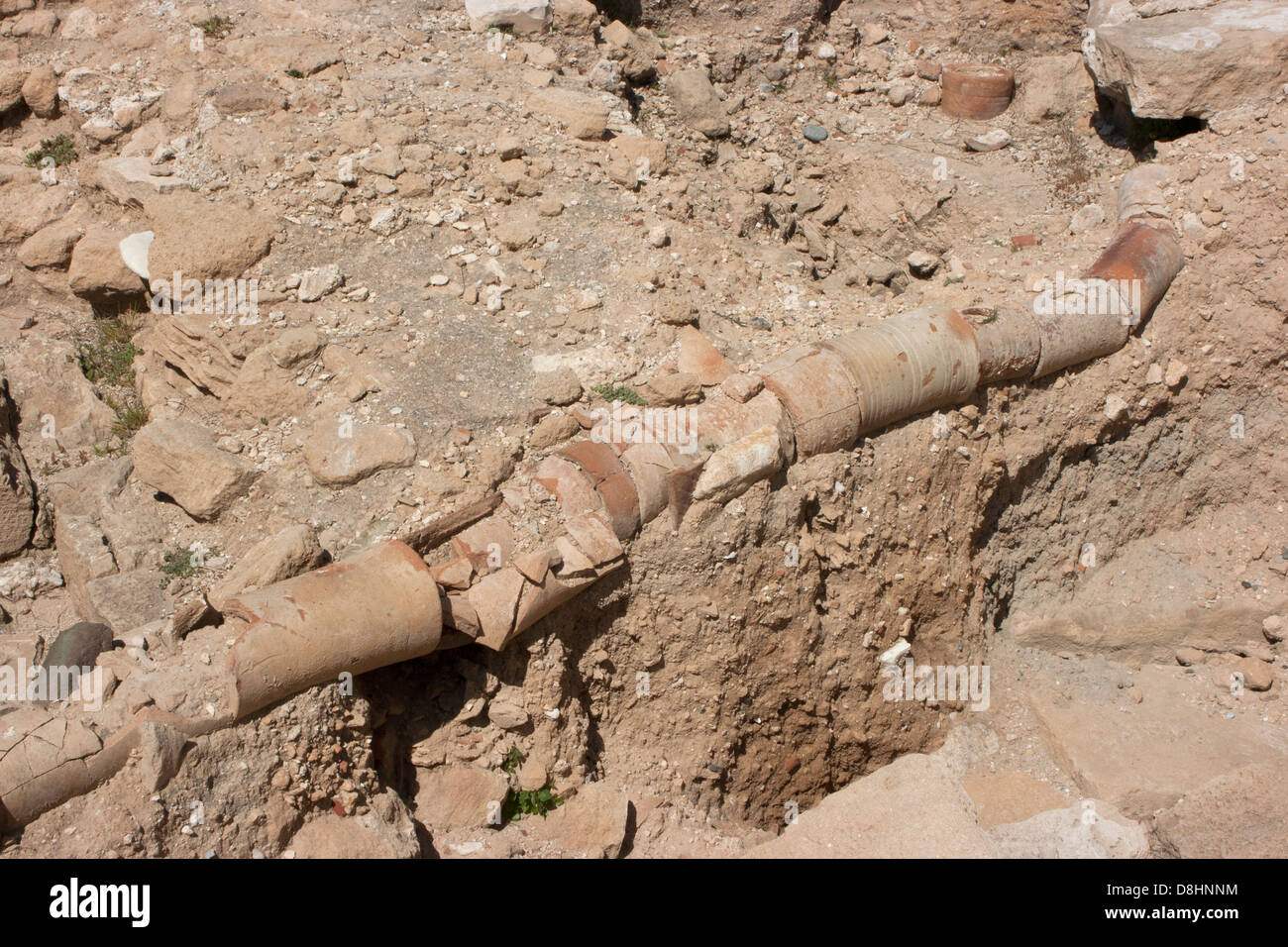 Tuyau de vidange cassé/eau à ruines romaines à Paphos, Chypre Site Archéologique Banque D'Images