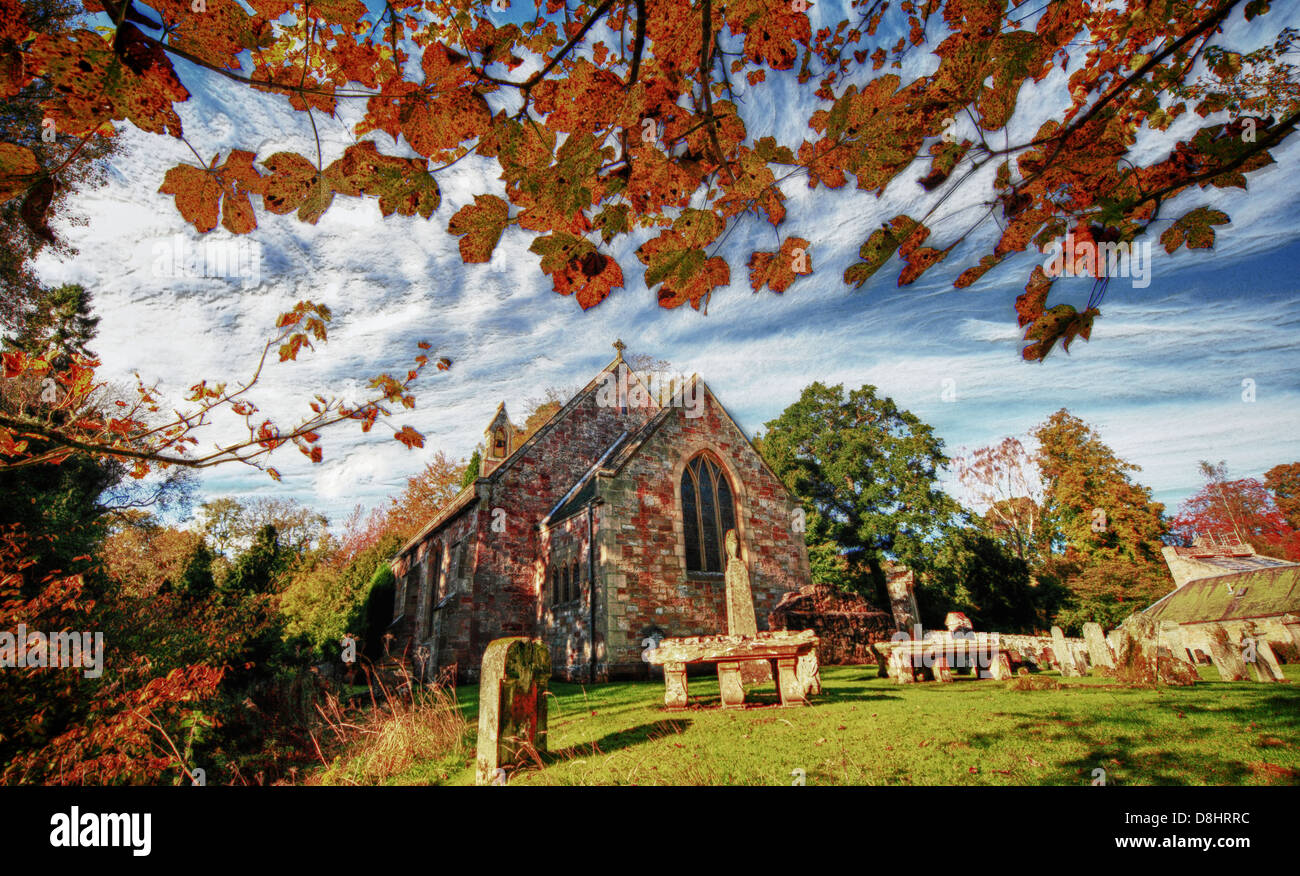 Automne à Humbie Kirk, église paroissiale, Humbie, Lothians, Écosse, Royaume-Uni, EH36 5PX Banque D'Images