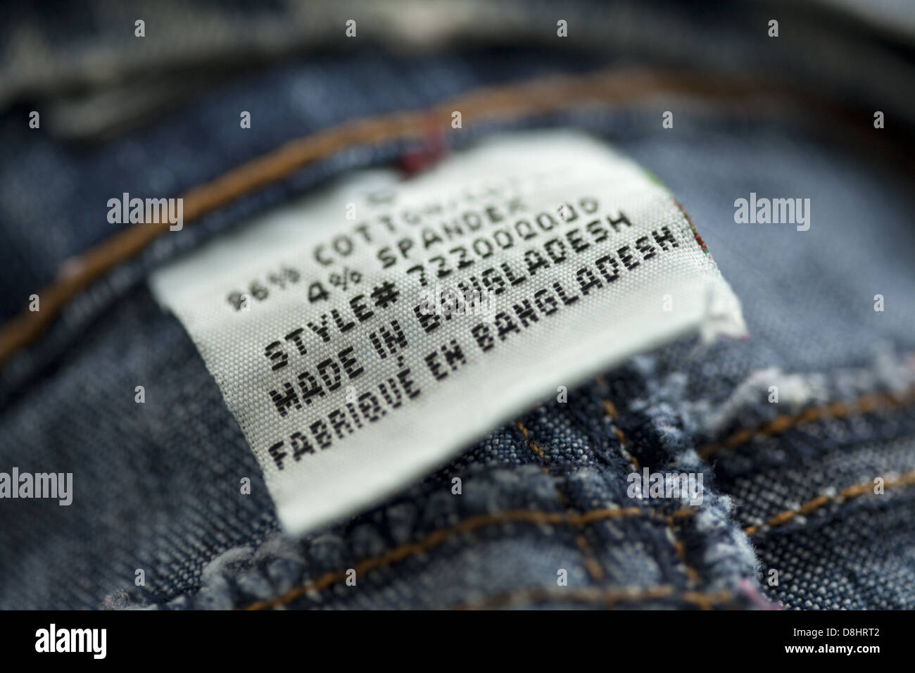 Fait en Bangladesh, jeans tag Banque D'Images