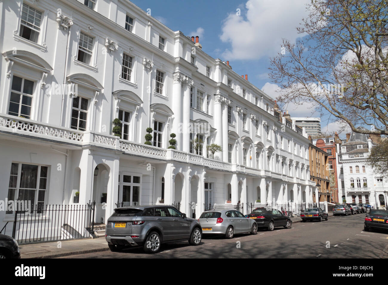Vue générale des propriétés sur Hereford Square dans le quartier de South Kensington, London SW7, au Royaume-Uni. Banque D'Images
