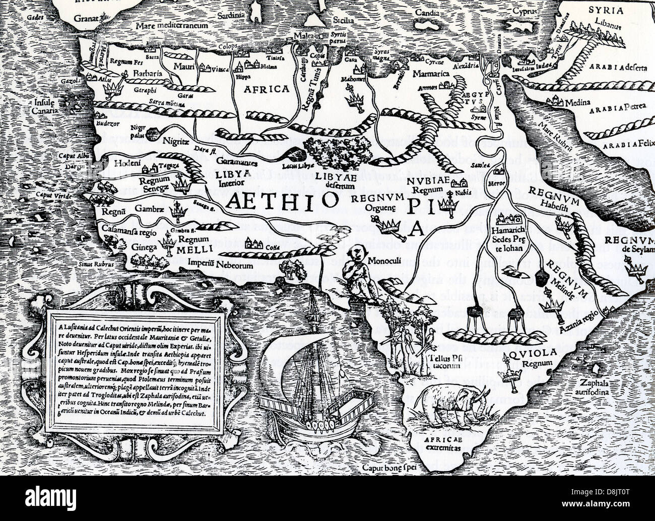 Portugais CARTE DE L'AFRIQUE publié par Heinrich Petri en Suisse 1540 Banque D'Images