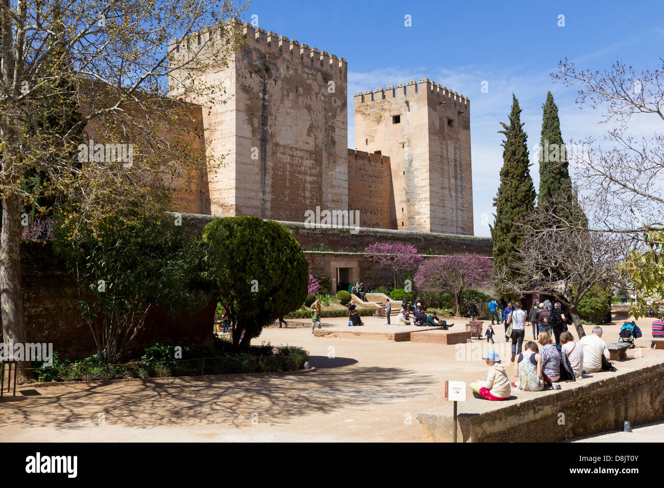 Les remparts de l'Alcazaba, vue de l'intérieur du complexe de l'Alhambra, Granada, Espagne Banque D'Images