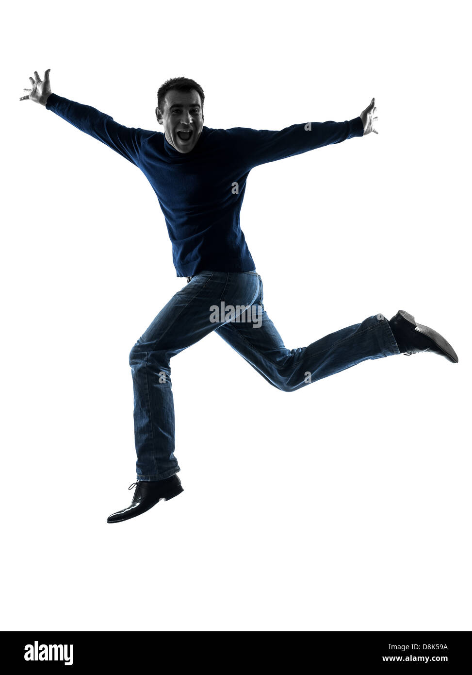 Un homme saluer toute la longueur en silhouette studio isolé sur fond blanc Banque D'Images