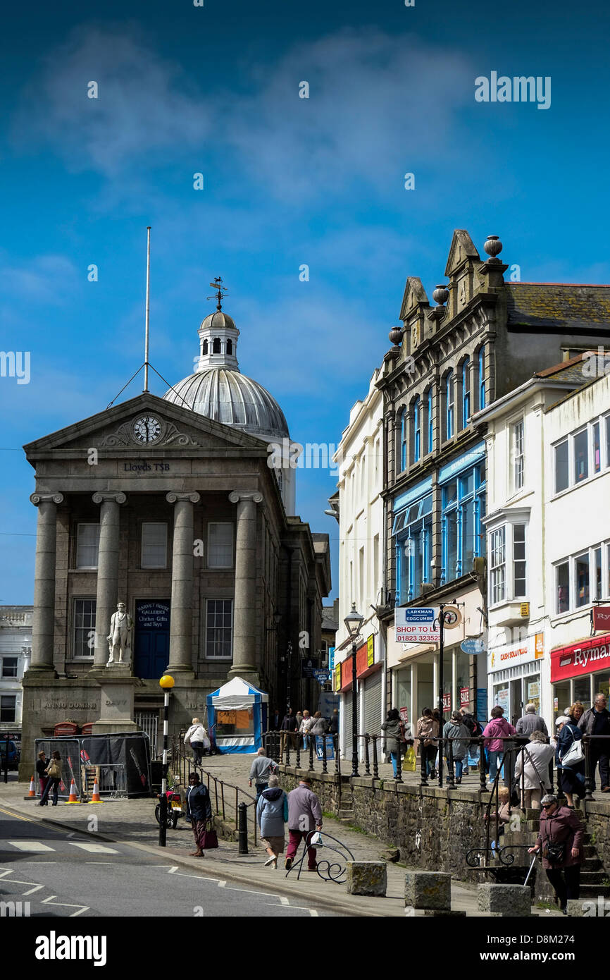 Rue Marché juif dans Penzance, Cornwall. Banque D'Images