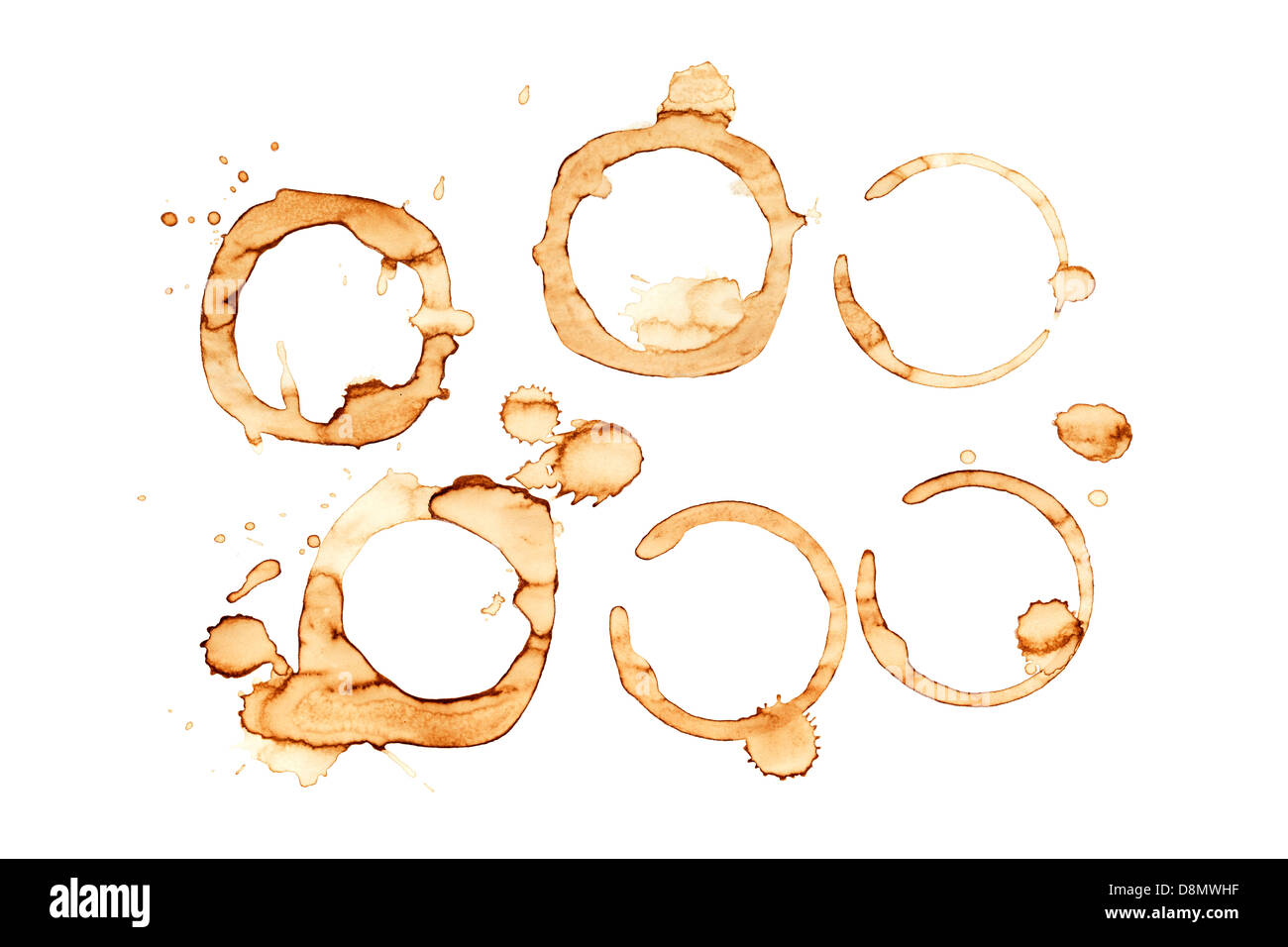 Taches de Café - Café Tasse taches sur fond blanc. Banque D'Images