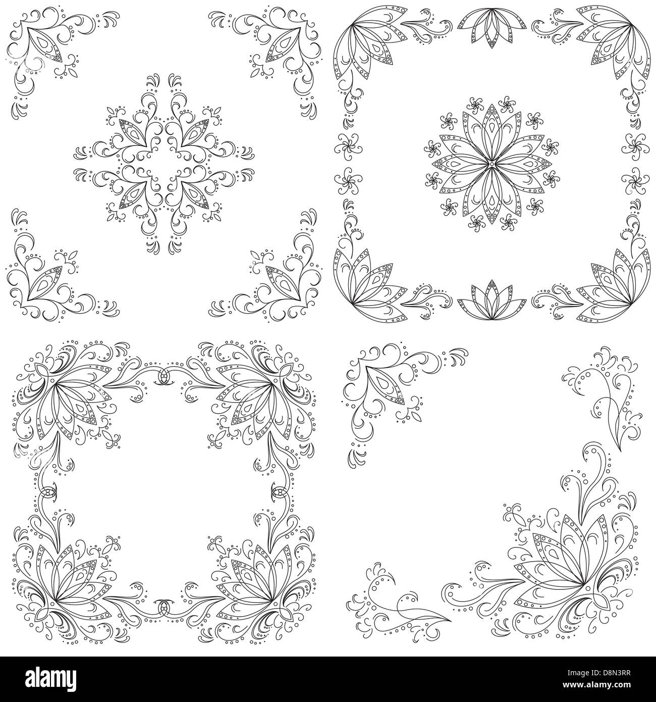 Set abstract floral horizons, contours Banque D'Images