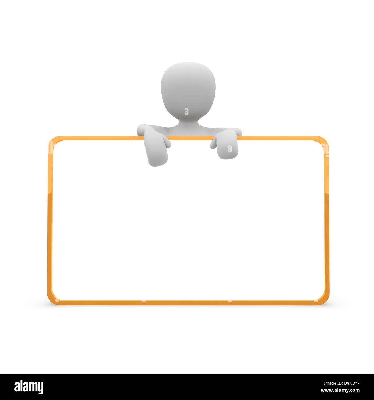 Un caractère tranquille est titulaire d'un lourd panneau orange. Banque D'Images