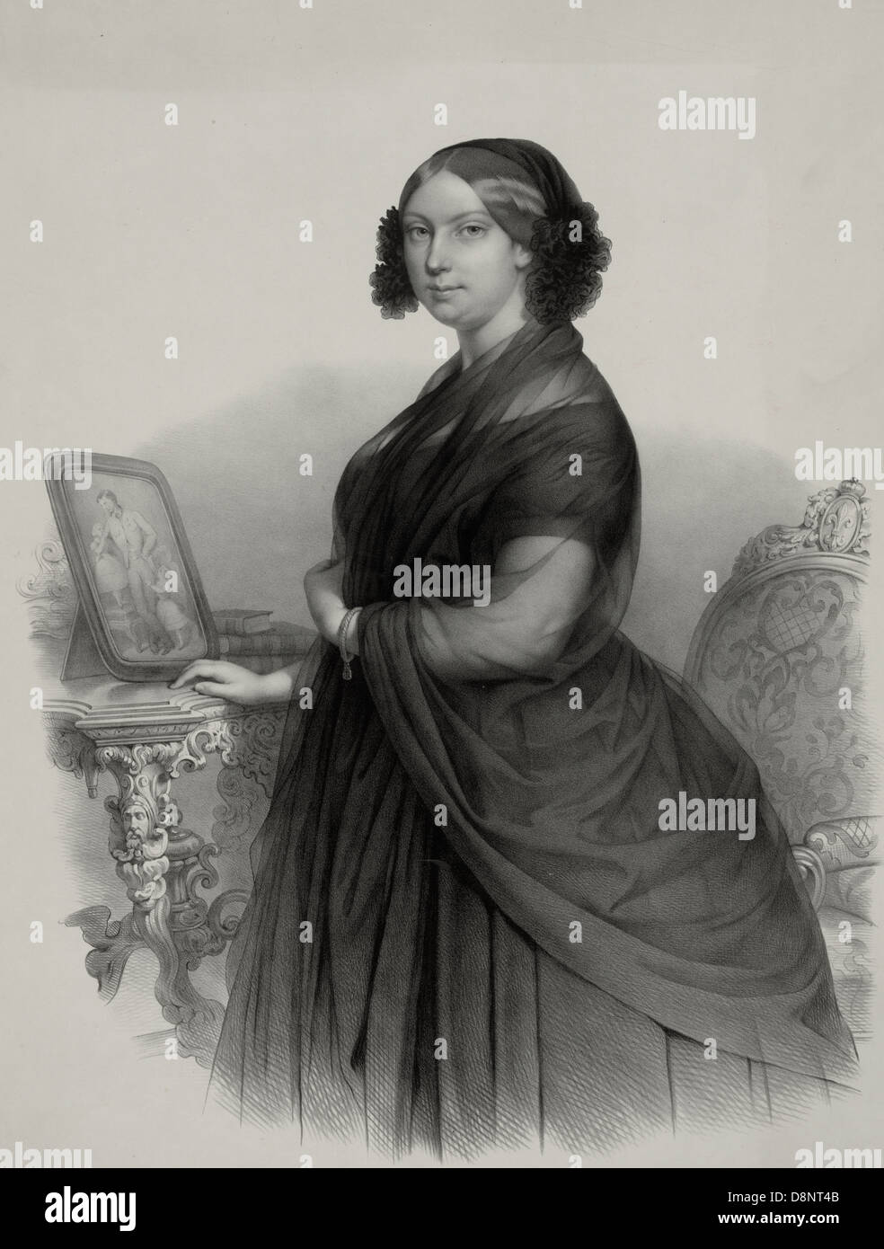 Louise Marie Thérèse de Bourbon, Princesse de France en face d'une photo d'un homme avec deux enfants, vers 1850 Banque D'Images