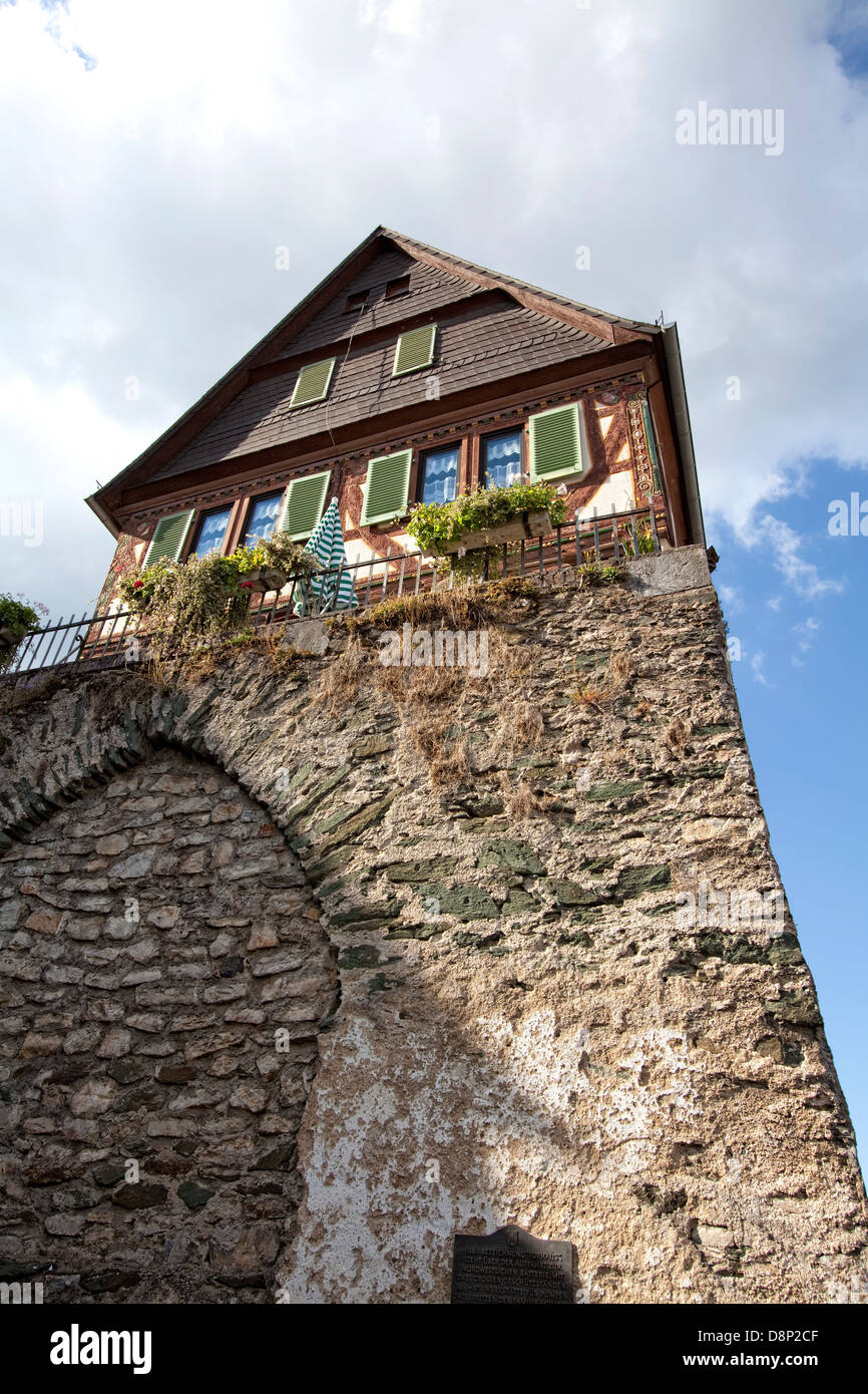 Maison à colombages sur les murs de la ville, Braunfels, Hesse, Germany, Europe Banque D'Images