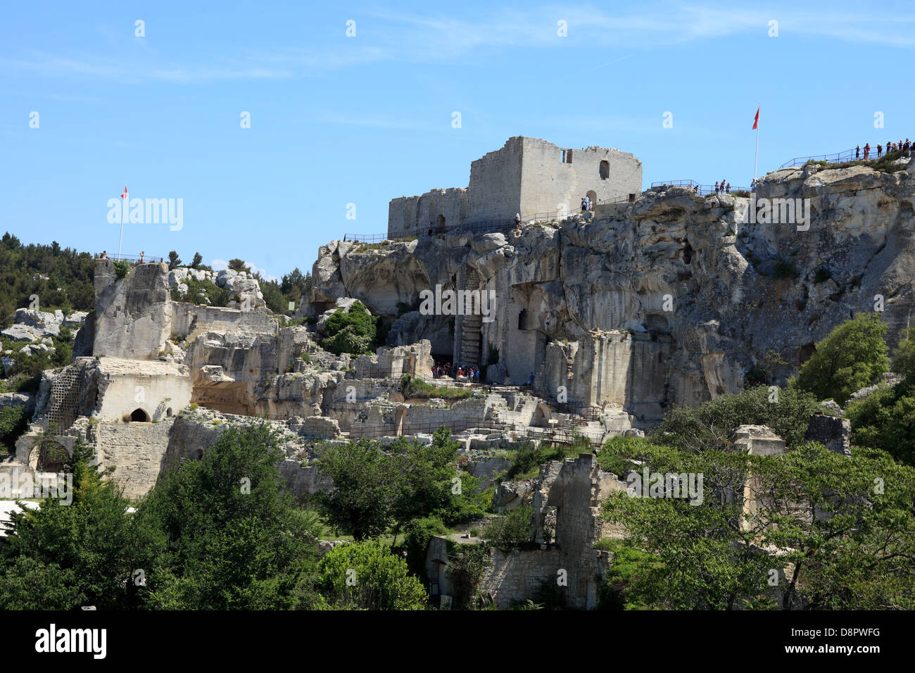 Les ruines du château médiéval du village des Baux de Provence dans les Alpilles, en Provence. Banque D'Images