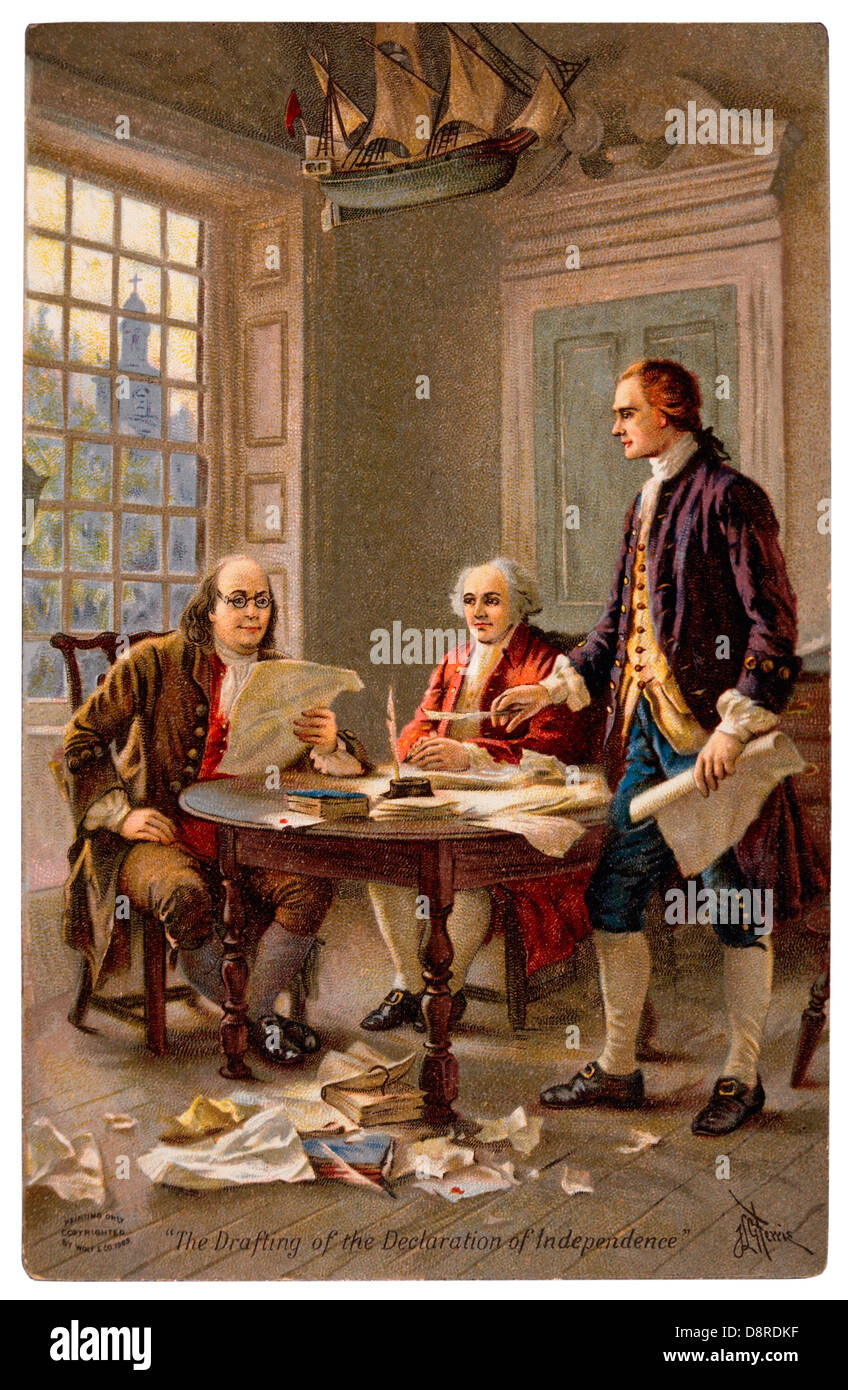 Benjamin Franklin, John Adams et Thomas Jefferson dans la rédaction de la Déclaration de l'Indépendance américaine, 1776 Banque D'Images