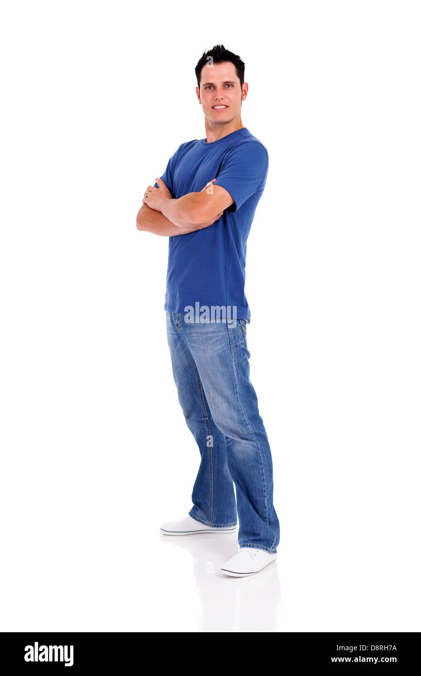 Casual young man full length isolated on white Banque D'Images