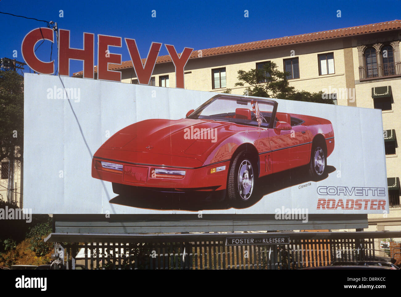 Chevrolet Corvette billboard sur le Sunset Strip à Los Angeles vers 1986 Banque D'Images