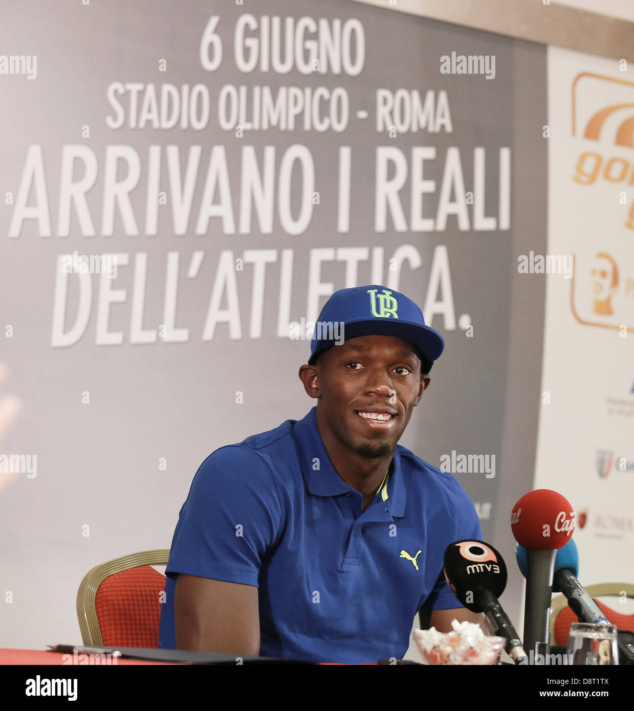 Rome, Italie. 4 juin 2013. 'Golden Gala Pietro Mennea' roms. Conférence de presse avec Usain Bolt à l'ATA Hotel Villa Pamphili. Banque D'Images