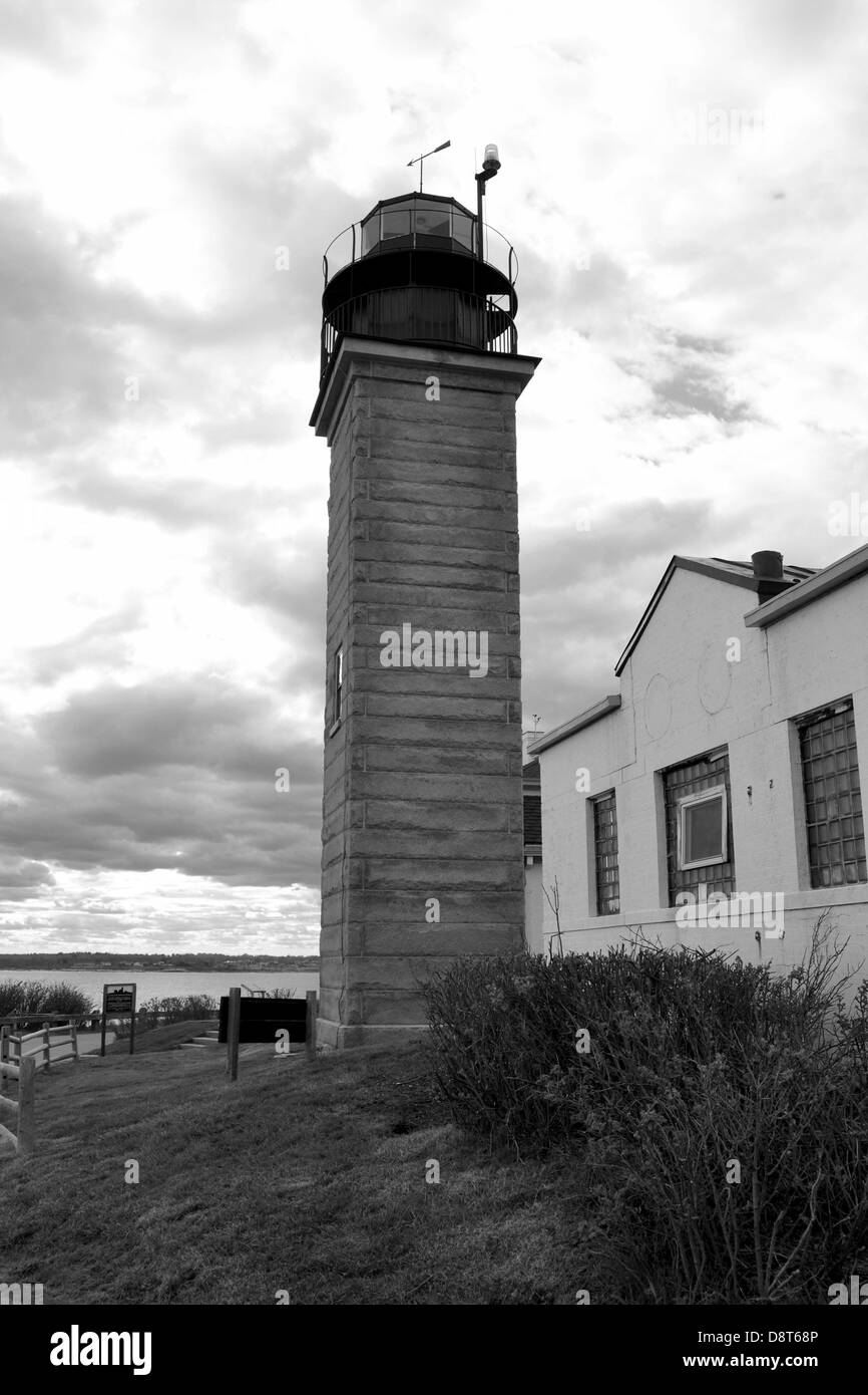 La lumière de castor sur l'Île Conanicut, Rhode Island USA (noir et blanc) Banque D'Images