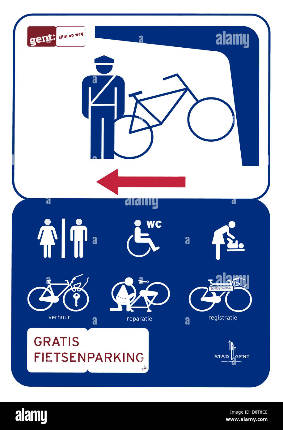 Signalisation routière pour abri à vélos souterrain surveillé et Fietspunt à Gand, Belgique Banque D'Images
