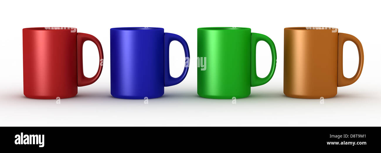 Quatre tasses en céramique couleur isolated on white Banque D'Images