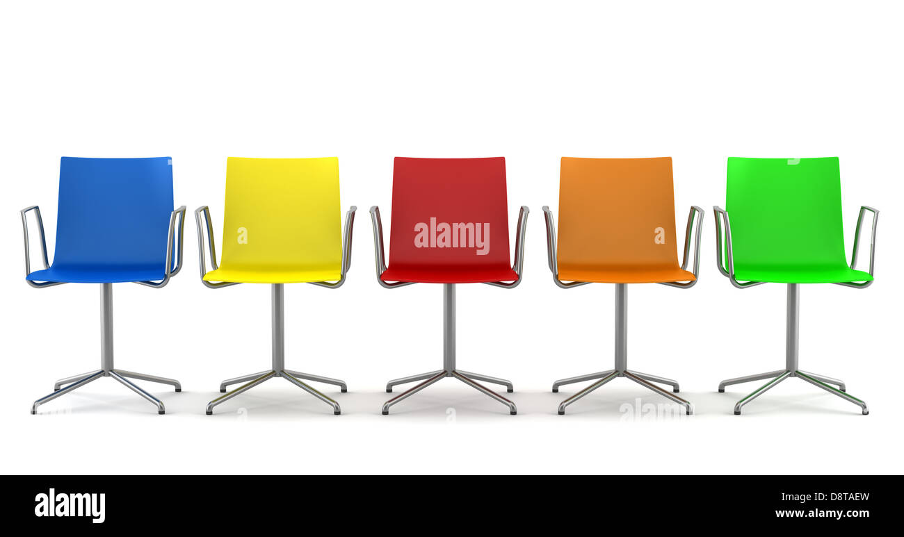 De nombreuses chaises de bureau couleur isolated on white Banque D'Images