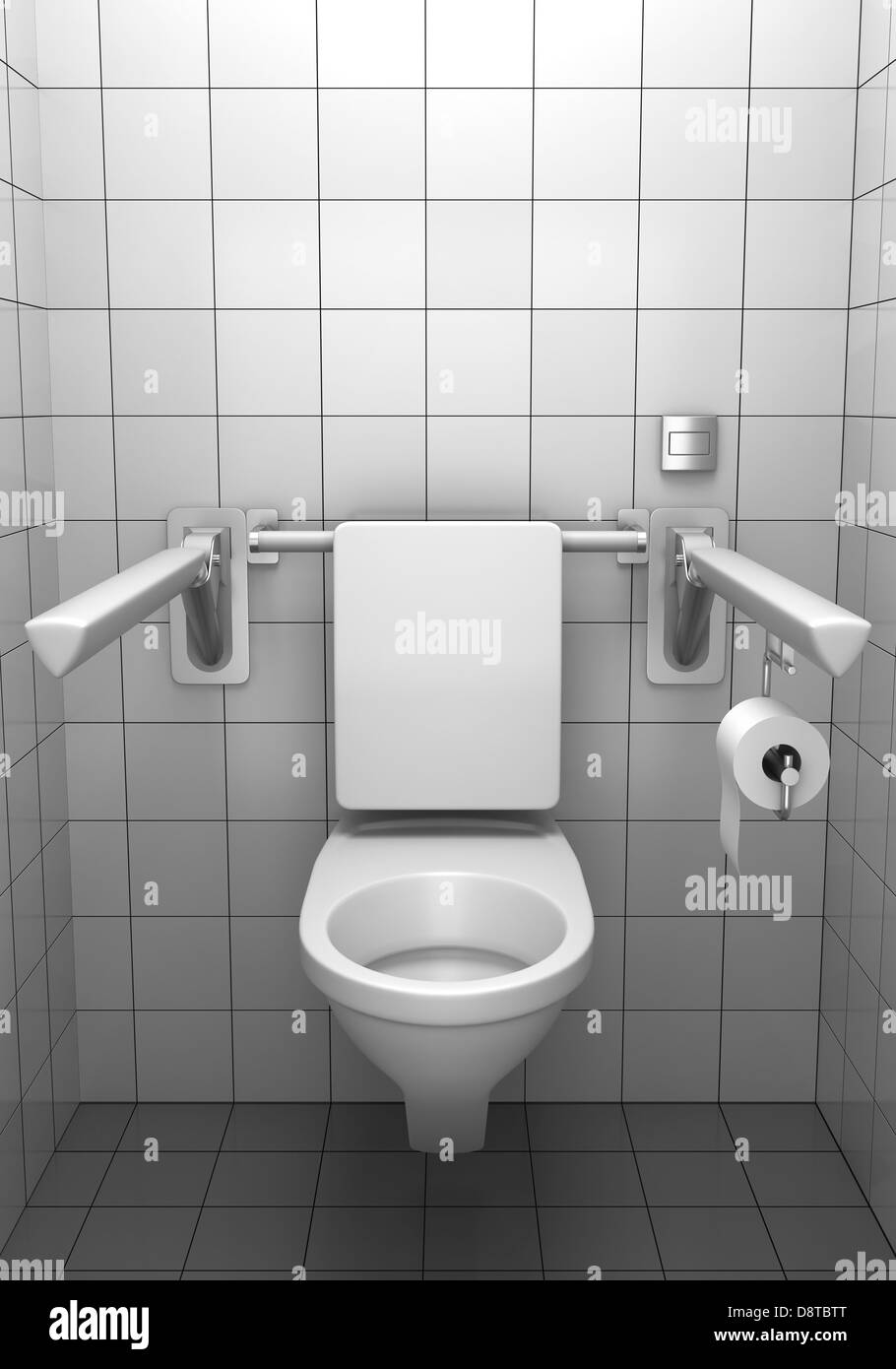 Toilettes pour handicapés avec céramique blanche sur mur Banque D'Images
