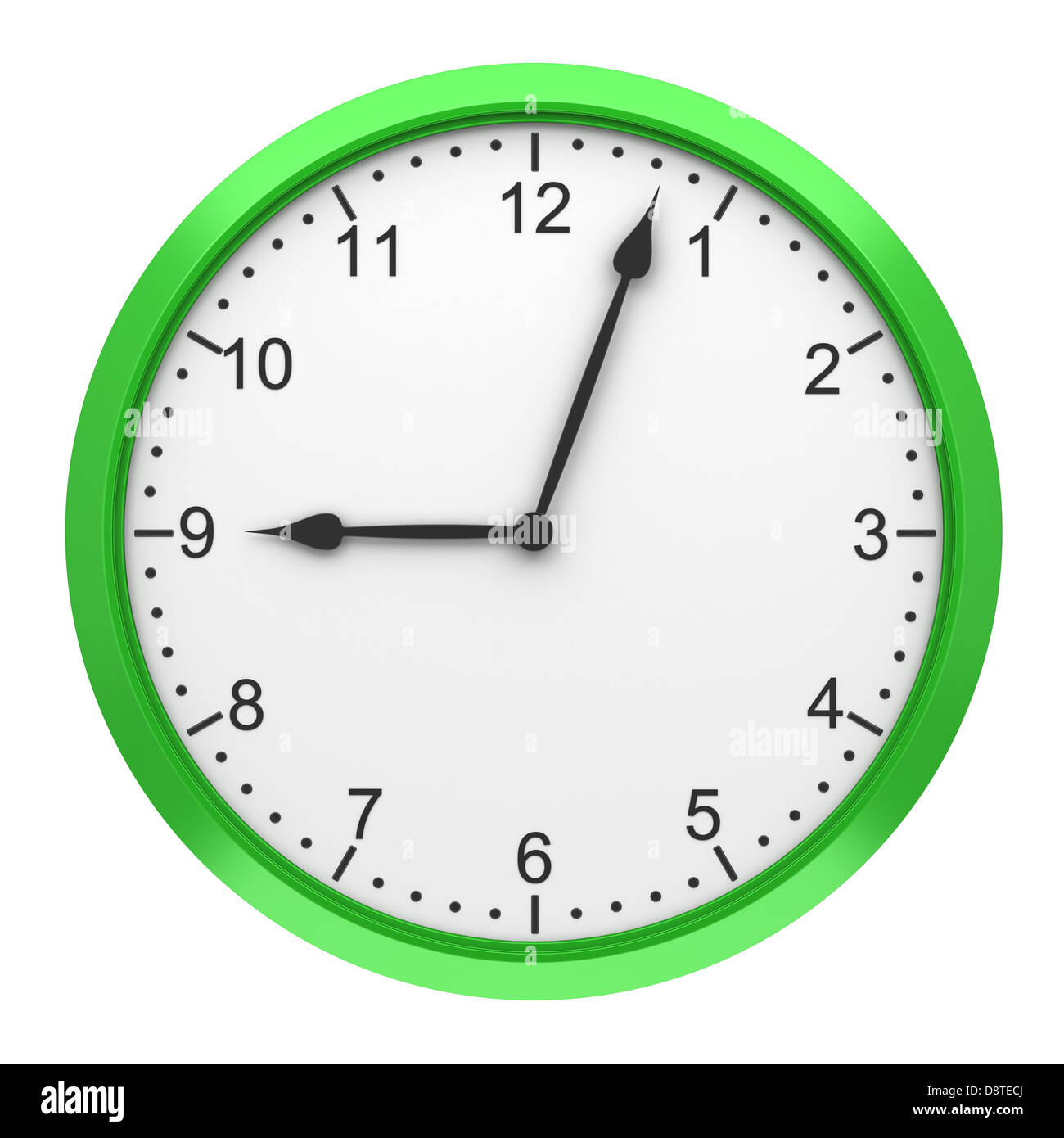 Horloge murale ronde verte isolated on white Banque D'Images