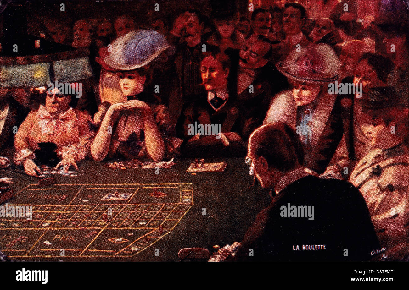 Foule de gens autour de la table de roulette, la Roulette, vers 1900 Banque D'Images