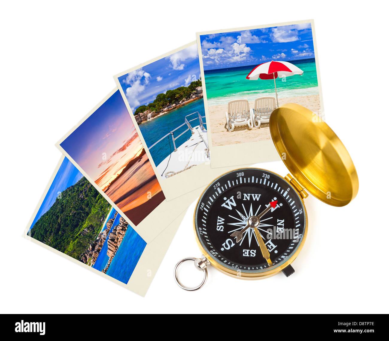 Photos de plage en été et boussole Banque D'Images