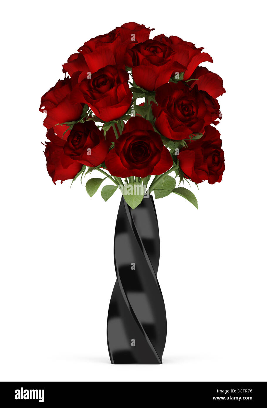 Bouquet de roses rouges en noir vase isolé Photo Stock - Alamy