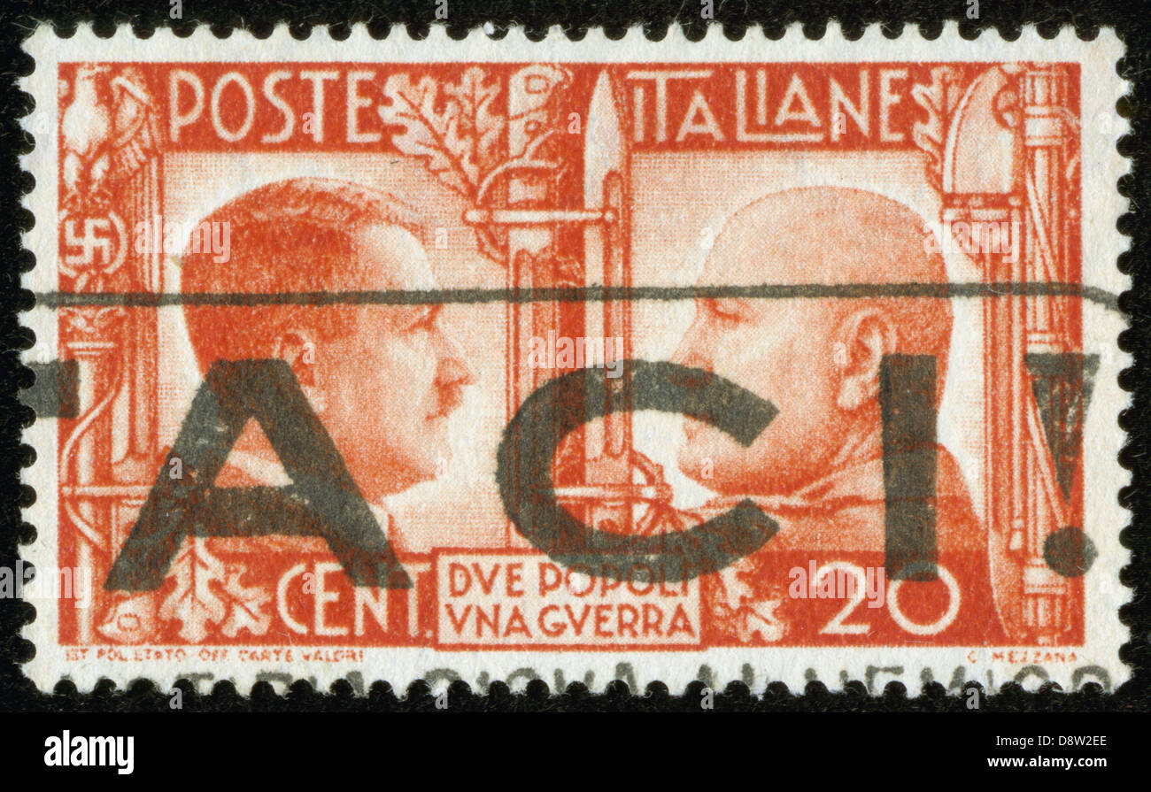 Timbre avec Hitler et Mussolini Banque D'Images