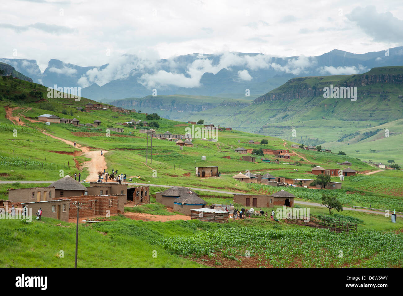 Les villages ruraux dans le Nord du Drakensberg, KwaZulu Natal, Afrique du Sud Banque D'Images