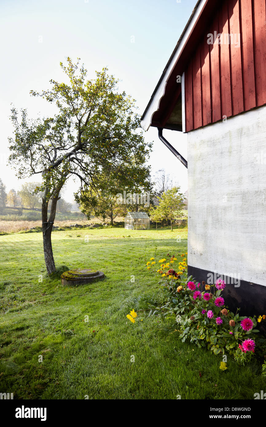 Coin de chambre avec vue sur le jardin Banque D'Images