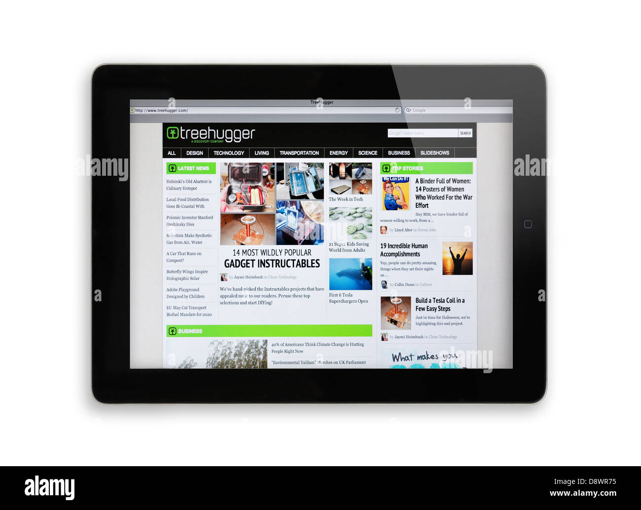 Écran iPad montrant TreeHugger - site d'information sur l'environnement et la durabilité Banque D'Images