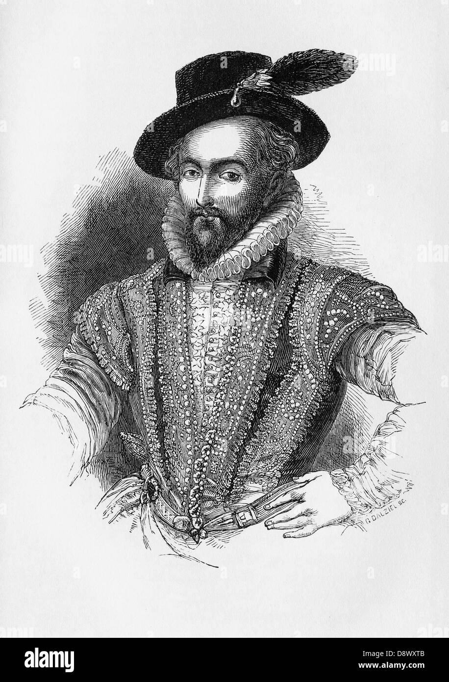 Sir Walter Raleigh (1554 - 1618), un aristocrate anglais, écrivain et poète, Banque D'Images