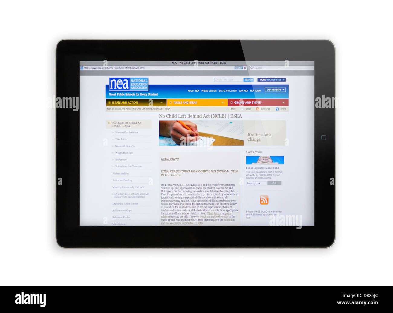 Site web de l'Association nationale d'éducation sur l'iPad - syndicat des enseignants Banque D'Images