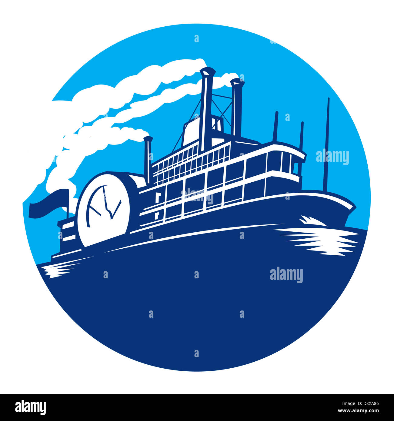 Illustration du traversier à vapeur bateau navire à passagers mis à l'intérieur du cercle fait en style rétro. Banque D'Images