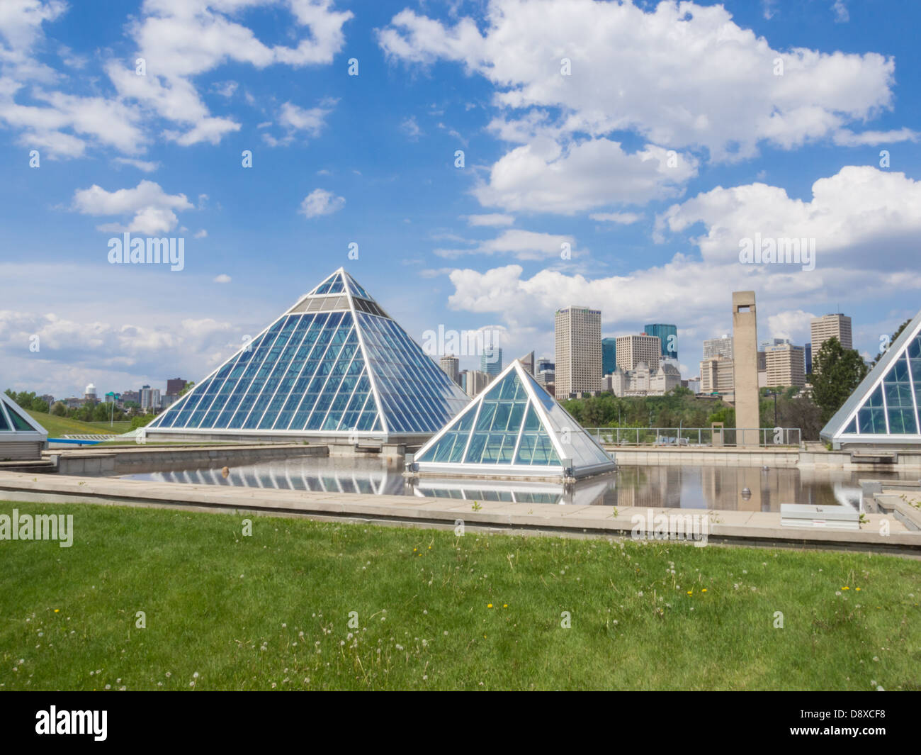 Ville d'Edmonton et le Muttart Conservatory pyramids Banque D'Images