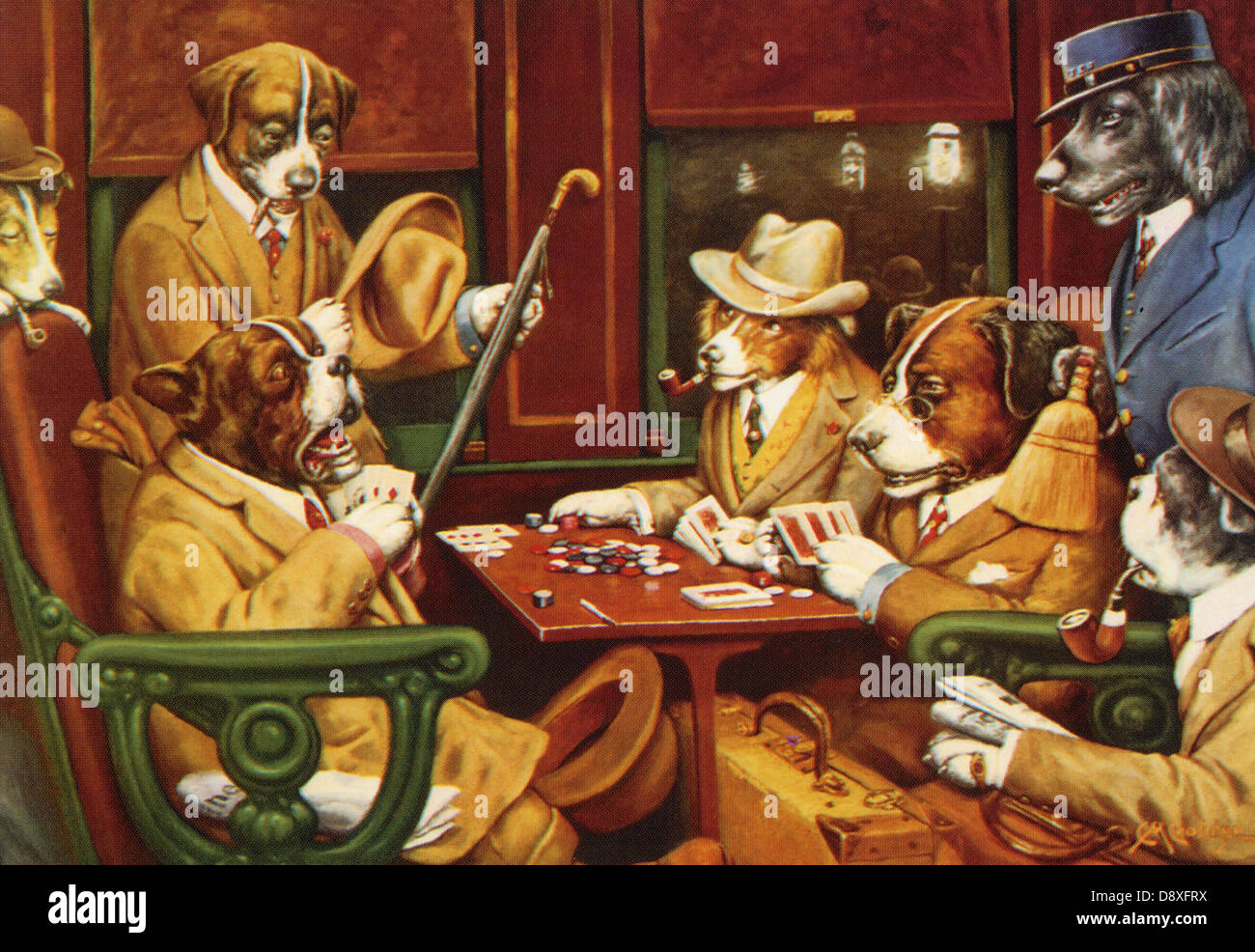 Les chiens jouant au poker par Cassius Marcellus Coolidge Banque D'Images