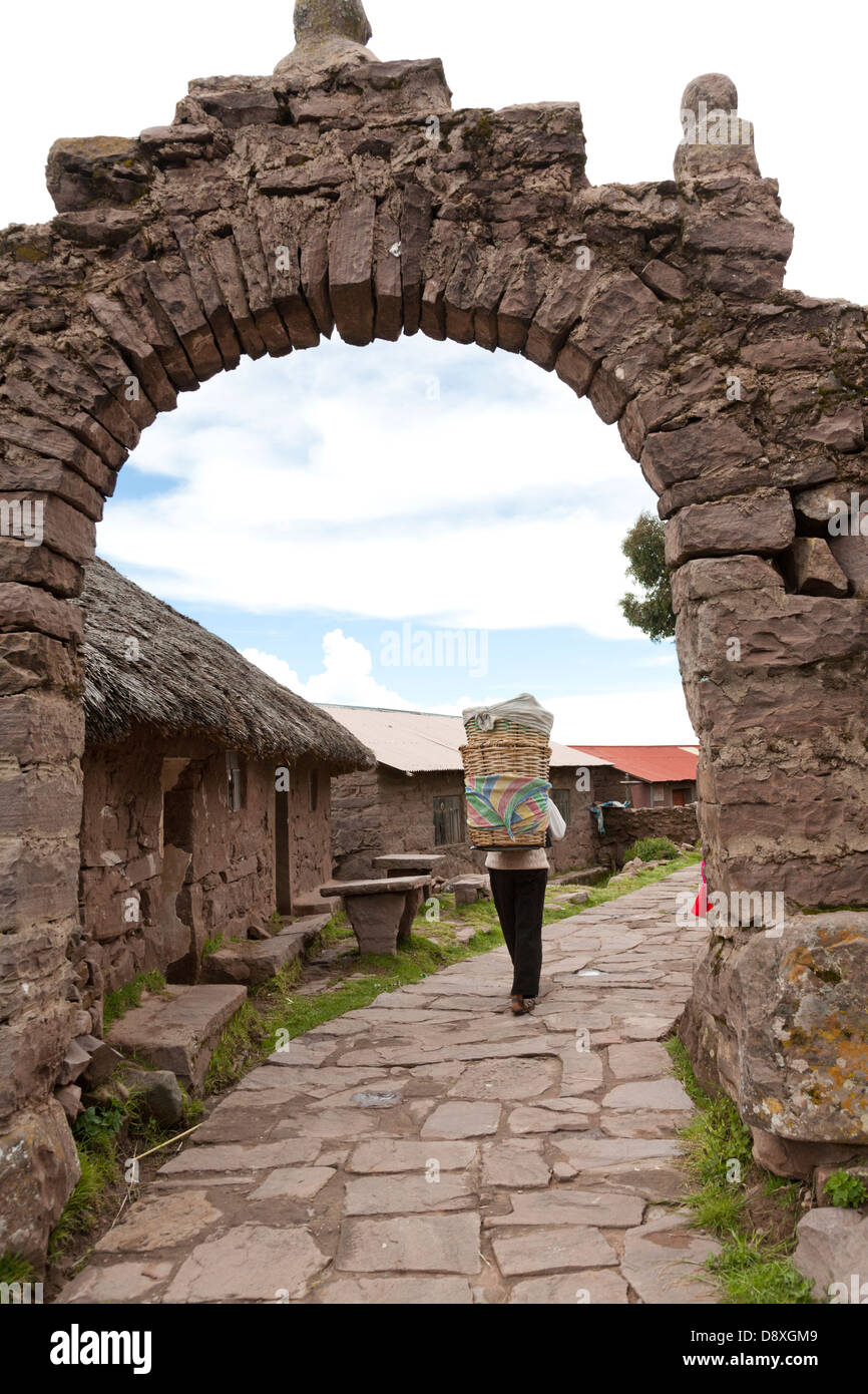 L'île de Taquile, Lac Titicaca, Pérou Banque D'Images
