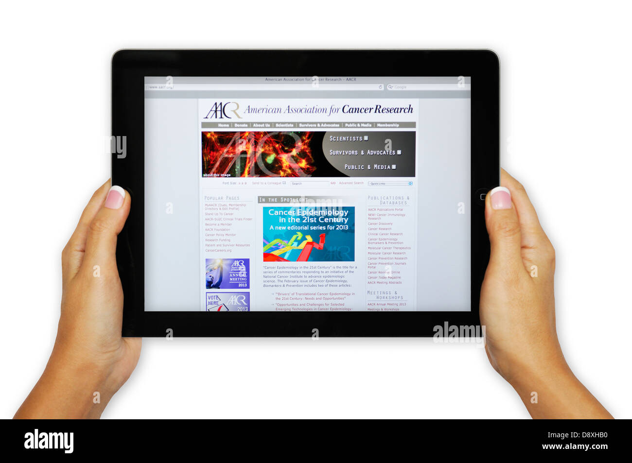 American Association for Cancer Research site sur iPad Banque D'Images